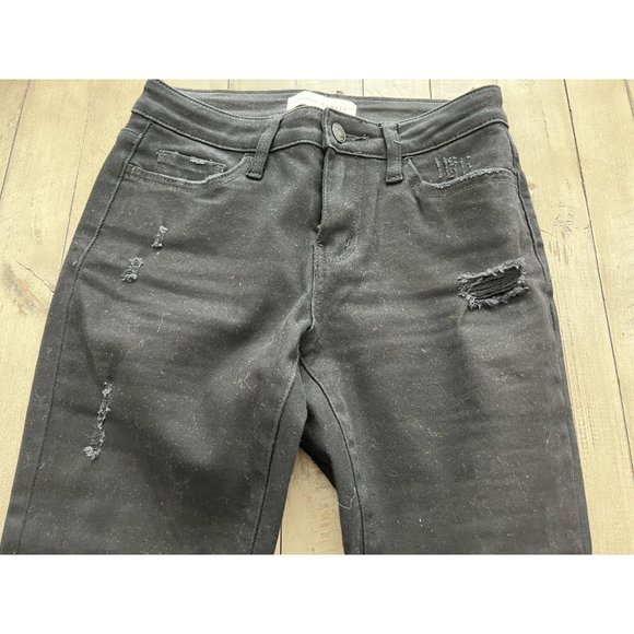 FLYING MONKEY Black - Mid Rise Crop Kick Flare Denim Jeans with Side Slit 24 - Picture 4 of 4